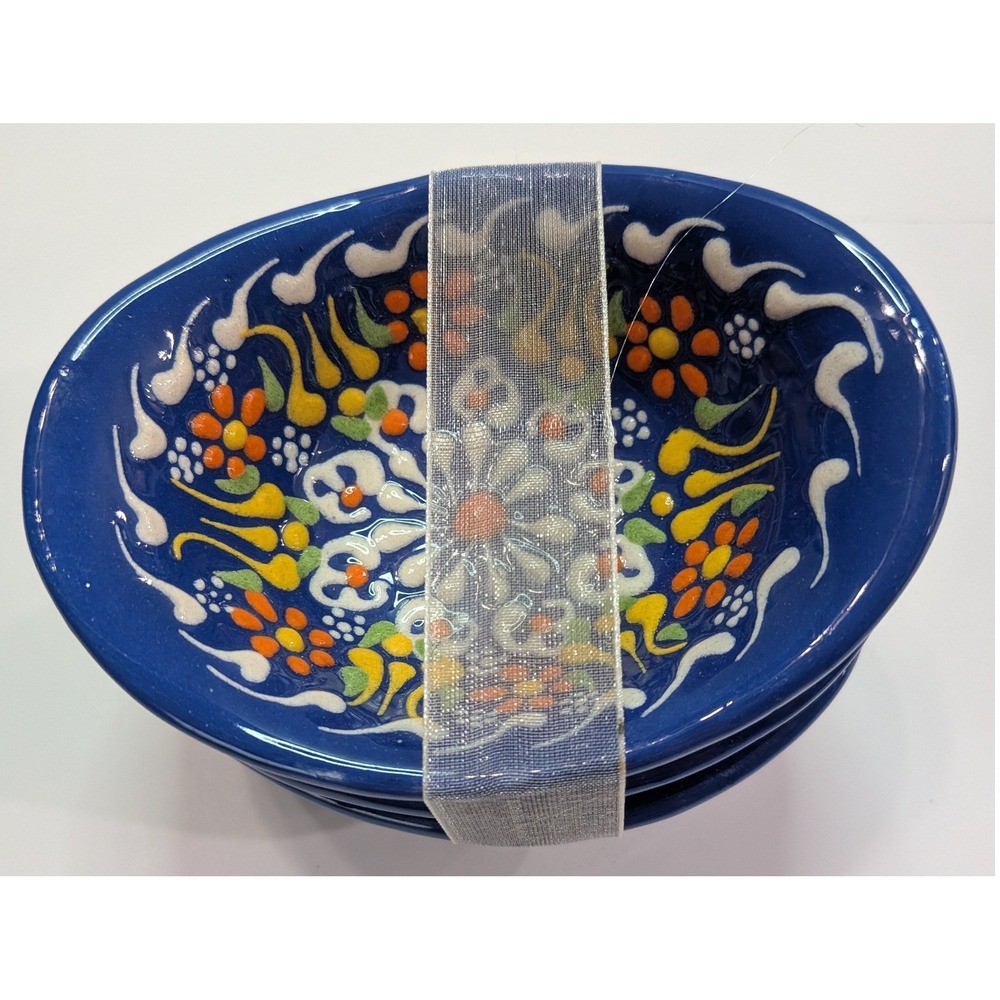 Myth Arts Ceramic Dipping Bowls Set of 3 Blue New Handmade Turkish Floral 4.5in